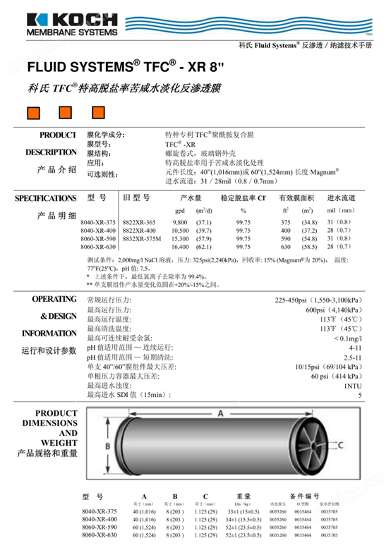 科氏8040-XR-375反渗透膜