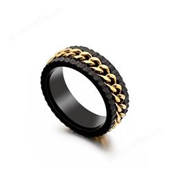 跨境外贸不锈钢饰品批发 欧美复古时尚个性链条男士指环钛钢戒指