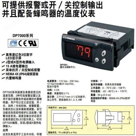 OMEGA欧米茄 温度仪表 DP7004温控器