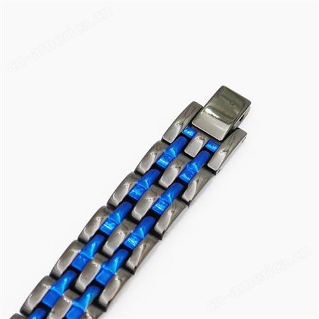 蓝色真空电镀304不锈钢手链 能量磁石钛钢首饰 小批量来样订单加工