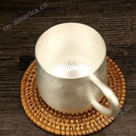 纯银999品茗杯单杯 家用手工锤纹带把茶杯锤纹主人杯定制