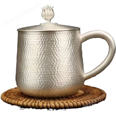 纯银999品茗杯单杯 家用手工锤纹带把茶杯锤纹主人杯定制