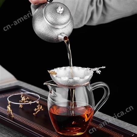 银茶漏 纯银999创意足银过滤器 手工滤茶网茶道功夫纯银茶器