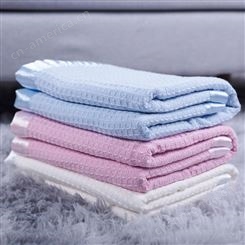 婴儿毯厂家定做 纯色华夫格棉毯 婴童包被搭肚盖毯