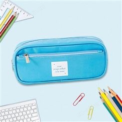 迅想 新款学生大容量防水笔袋方形铅笔收纳袋 简约文具铅笔盒 多功能双层笔袋 文具 蓝色 大号0066