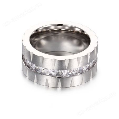 定制款式镶钻戒指 亚马逊速卖通流行款钛钢整圈镶钻戒指批发