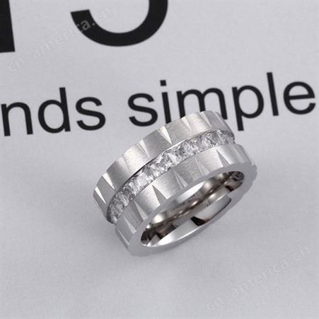 定制款式镶钻戒指 亚马逊速卖通流行款钛钢整圈镶钻戒指批发