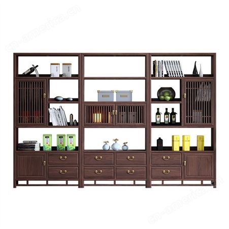 新中式实木书架 现代简约书柜 架置物架 书房家具茶叶展示架禅意 可定做