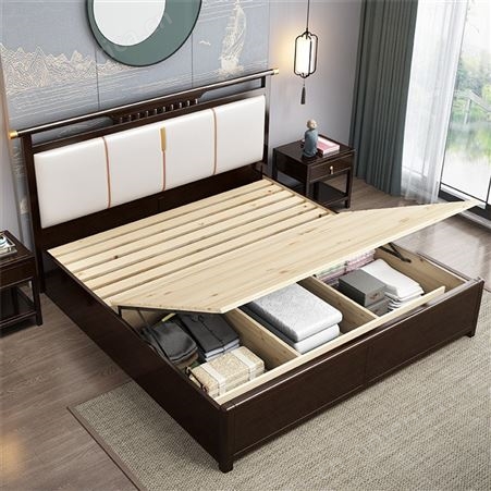 新中式实木床 软包靠背1.8米双人主卧室家具 1.5m现代简约轻奢婚床 可定做